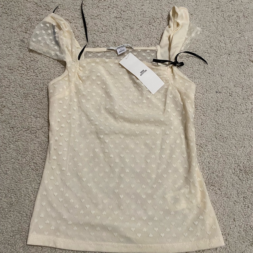 Kimchi Blue Bridgette Heart Dotted Mesh Top NWT Size S - Ivory - Picture 5 of 8